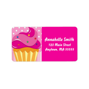 För muffinfödelsedagsfest för flicka rosa adressetikett