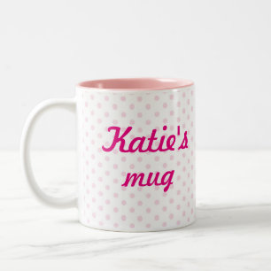 För ♥MUGG♥ för KATIE för vit rosa för polk Två-Tonad Mugg