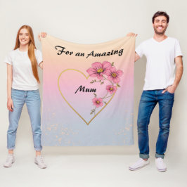 For Mum Pink Floral Gold Heart Mother's day  Fleecefilt
