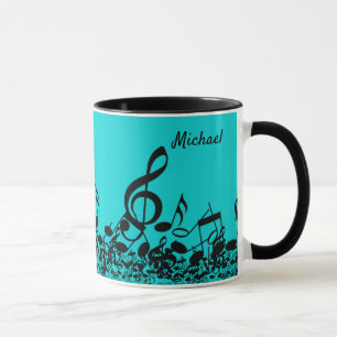 För Music - Musik noter Black Turcouise Gift Mugg