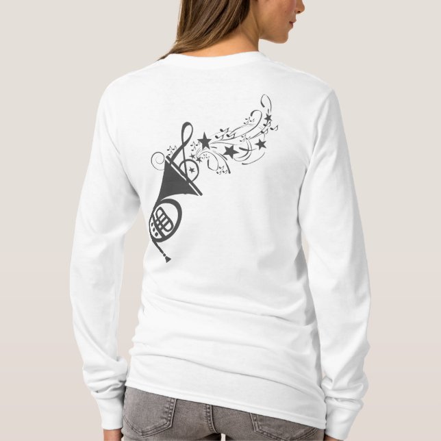 För musikermusik för svart valthorn tee shirt (Baksida)