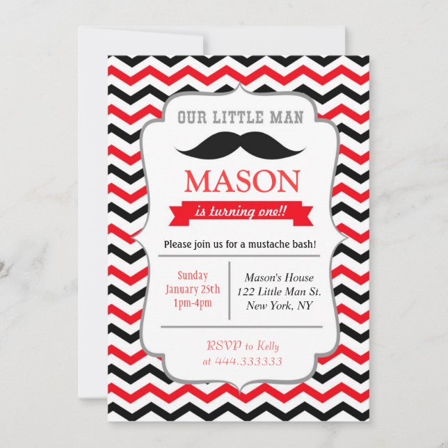 För mustasch manfödelsedagsfest inbjudan lite (Framsida)