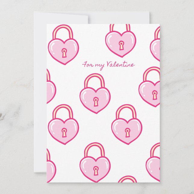 For My Valentine — Pink Heart Lock Pattern Julkort (Framsida)