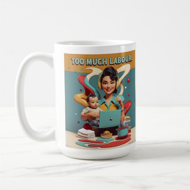 För mycket arbete - Retro Feminist Design Coffee M Kaffemugg (Vänster)