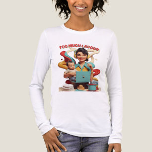 För mycket arbete - Retro Feminist Satire Design T Shirt