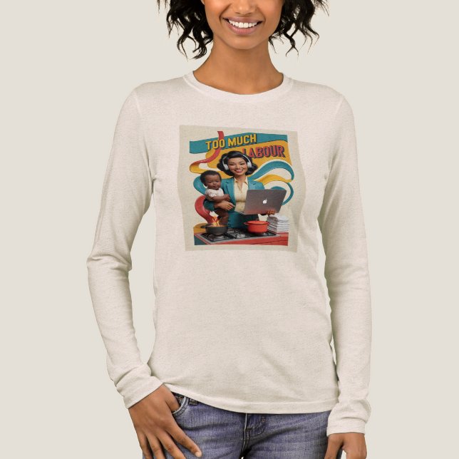 För mycket arbete - Retro Woman Illustration T Shirt (Framsida)
