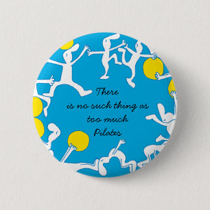 För mycket Pilates emblem, blått Knapp