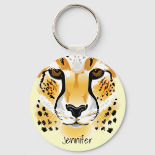 för närbildillustration för cheetah head namn nyckelring