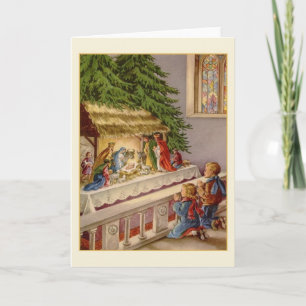 För Nativityhälsning för vintage kyrkligt kort