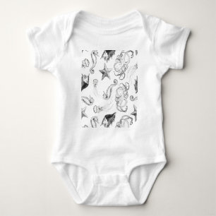 För nautiskt svartvitt bläck havtema för strand tee shirt