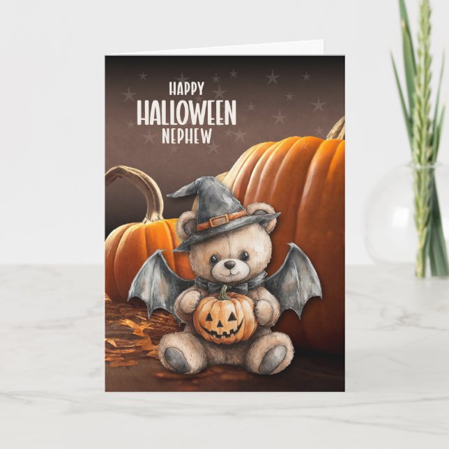 for Nephew Teddy Bear Witch and Wings Halloween Helgkort (Framsida)