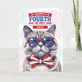för Niece 4:e juli Cute Patriotic Cat Helgkort