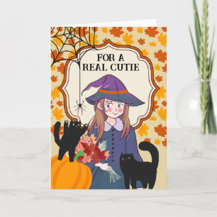 För Niece Halloween Cute Witch och Cats Kort