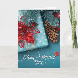for Niece Merry Christmas Cheer Blue and Red Helgkort