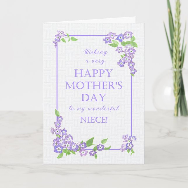 För Niece Mors dag Mauve Phlox Flowers Card Kort (Framsida)
