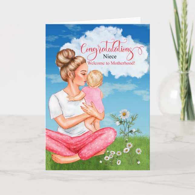 för Niece Nyfödd bebis Grattis First Flicka Kort (Framsida)