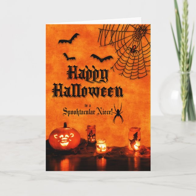 för Niece Orange och Black Halloween Kort (Framsida)