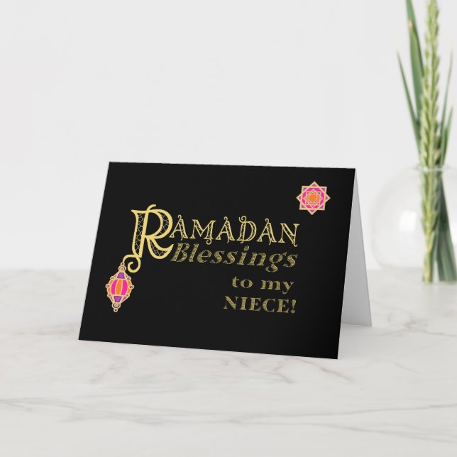 För Niece Ramadan Blessings Guld på Black Kort (Framsida)