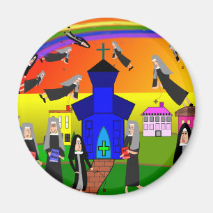 För nunnanyckfull konst "flyga nunnor" magnet