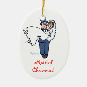 För nygift person första för jul brud och brudg julgransprydnad keramik