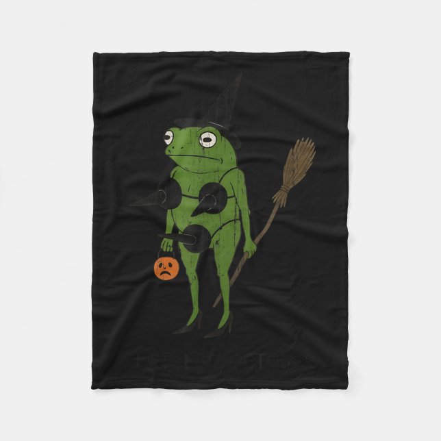 For October, Funny Halloween, Funny Witch Frog  Fleecefilt (Framsidan)