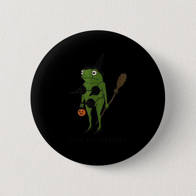 For October, Funny Halloween, Funny Witch Frog  Knapp (Framsida)