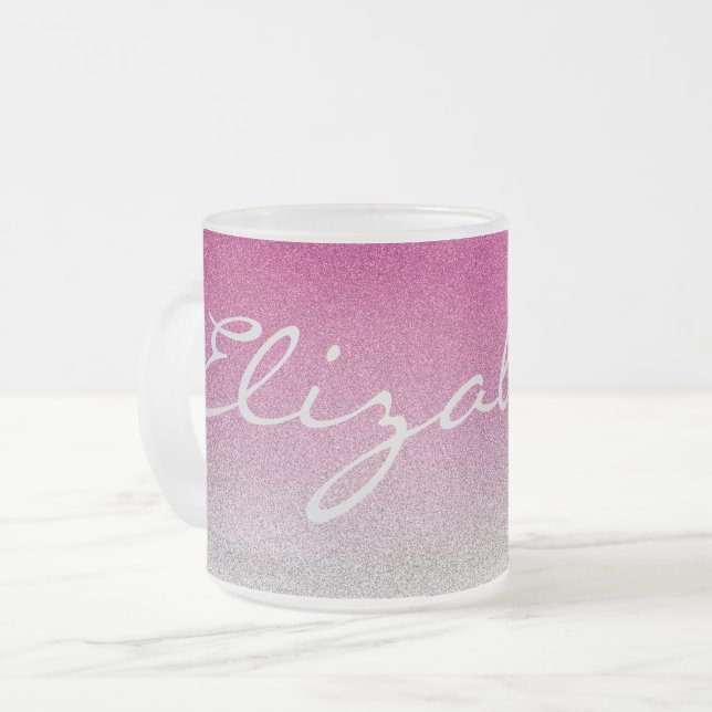 För Ombre för personlig rosa mugg glitter (Framsida vänster)