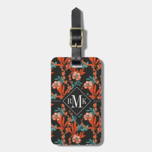 För orangeabstrakt för Monogram blommönster Bagagebricka