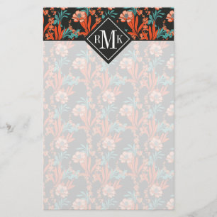 För orangeabstrakt för Monogram blommönster Brevpapper
