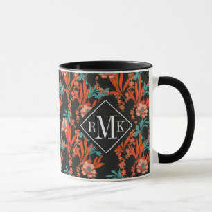 För orangeabstrakt för Monogram blommönster Mugg