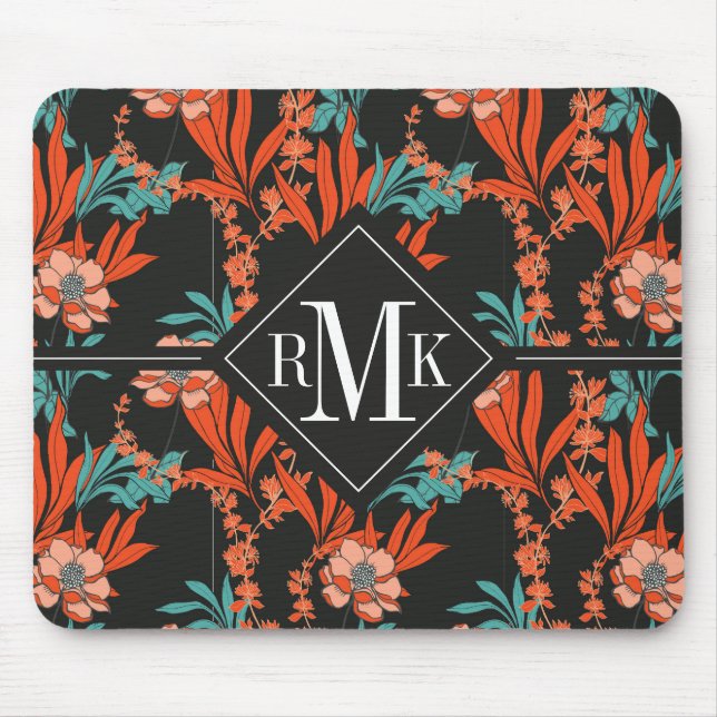 För orangeabstrakt för Monogram | blommönster Musmatta (Framsidan)