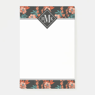 För orangeabstrakt för Monogram blommönster Post-it Block