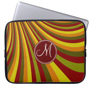 För orangegrönt för Monogram Groovy röda gula Laptop Sleeve
