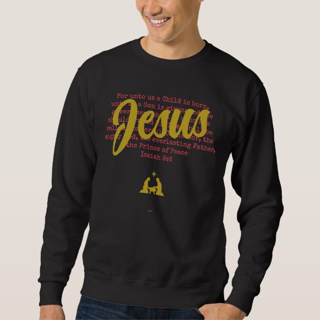 FÖR OSS JESUS Vit Guld Jul Lång Ärmad Tröja (Framsida)