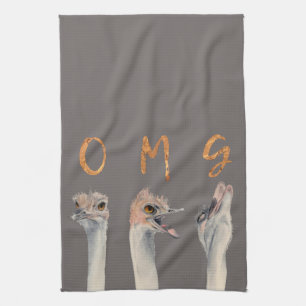För Ostrichesvattenfärg för OMG rolig illustrat Kökshandduk