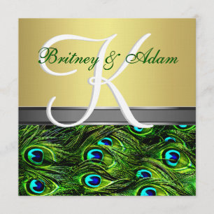 För påfågelbröllop för guld & för smaragd gröna inbjudningar