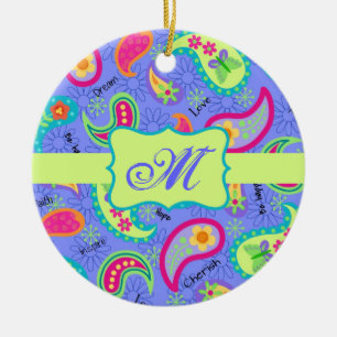 För Paisley för lavendel grön modern Monogram Julgransprydnad Keramik