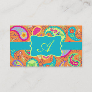 För Paisley för orange turkos modern Monogram Visitkort