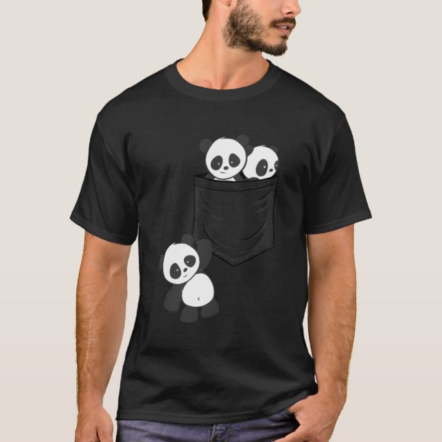 För Panda Älskare Cute Kawaii Baby Pandas in Pocke T Shirt (Framsida)