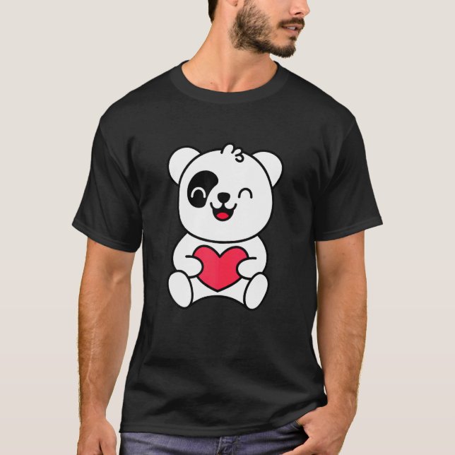 För Panda Cute Panda Holeart T Shirt (Framsida)