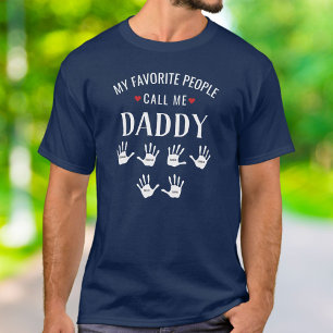 För pappa, 6 barn, Namn handavtryck Personlig T Shirt