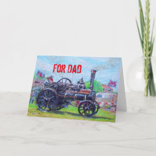 För Pappa Fars dag-kort med ångtraktor Kort