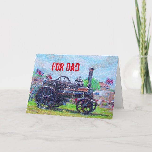 För Pappa Fars dag-kort med ångtraktor Kort (Framsida)