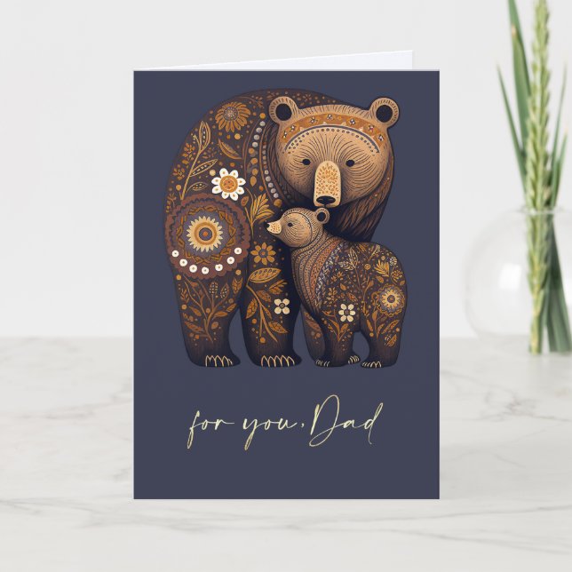 För Pappa på Fars dag Cute Bears Folk Art Kort (Framsida)