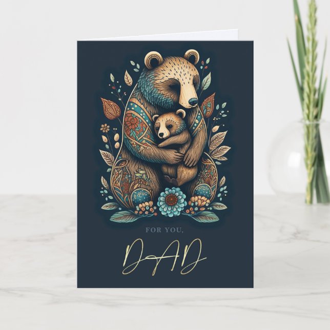 För Pappa på Fars dag Cute Bears Folk Art Kort (Framsida)