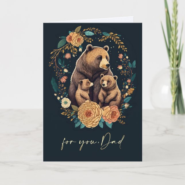 För Pappa på Fars dag Cute Bears Folk Art Kort (Framsida)