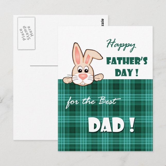 För Pappa på Fars dag. Cute Bunny Vykort (Fram/baksida)