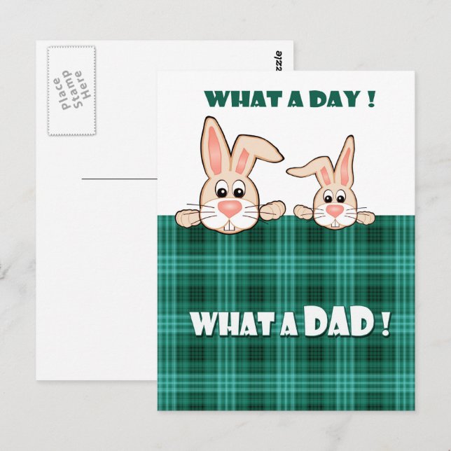 För Pappa på Fars dag. Två Cute Bunnies Vykort (Fram/baksida)
