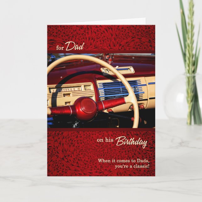 för Pappa Red Classic Car Theme Birthday Kort (Framsida)