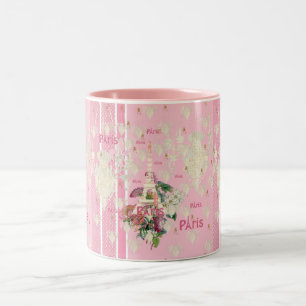 För Paris Eiffel för vintage elegant rosa Två-Tonad Mugg